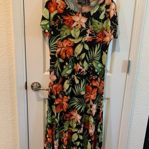 Colorful stretch knit mid length dress